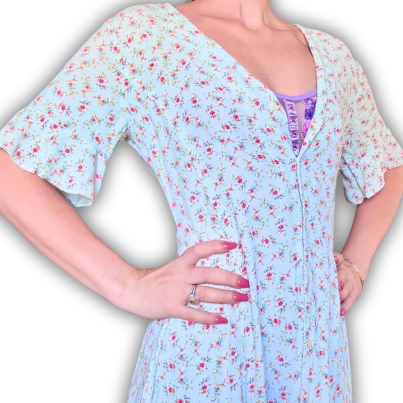 Vintage Fall floral mini dress w Pockets, Bell Sleeve Midi Dress, 90s GAP - Picture 7 of 8